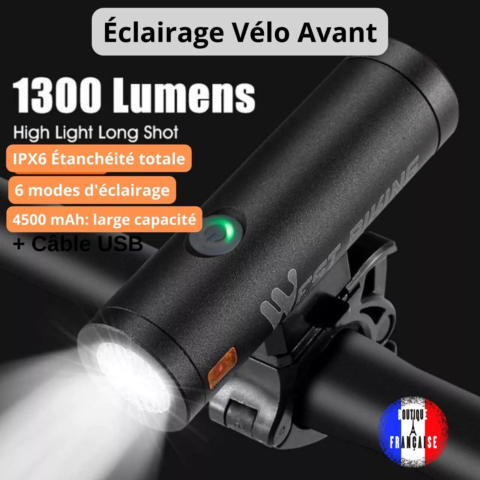 Éclairage Vélo LED Avant Lampe USB Rechargeable 1000LM Ultra