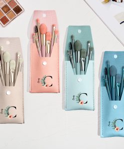 Personalized Flower Makeup Brush Bag Set with 8 Makeup Brushes