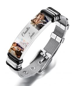 Custom Men Bracelet With Two Photos And Text
