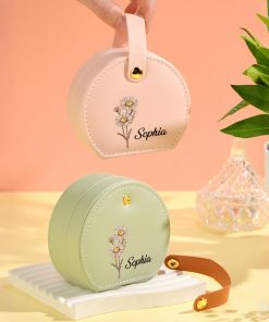 Personalized Birth Flower Jewelry Box with Name Gift for Her