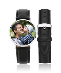 Personalized Engraved Watch with Black Leather Strap – A Timeless Gift