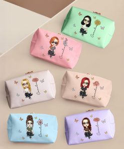 Birth Flower Leather Makeup Bag