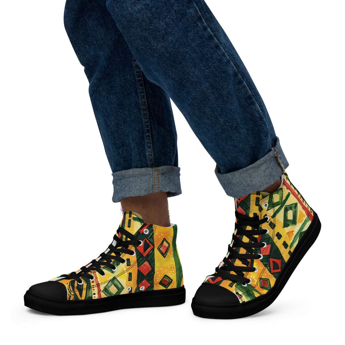 Men’s High Top Canvas Sneakers African Traditional Print - Image 11