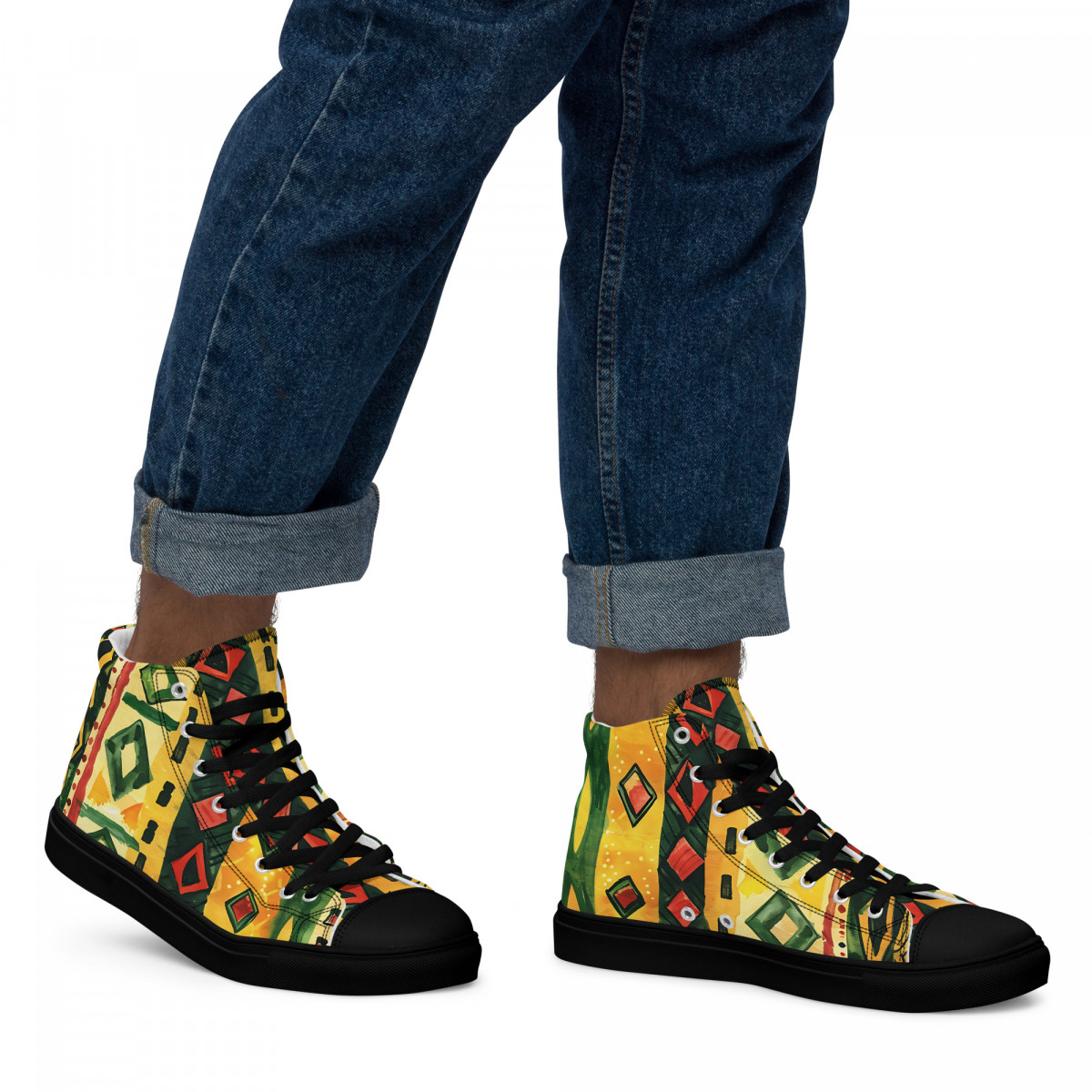 Men’s High Top Canvas Sneakers African Traditional Print - Image 9