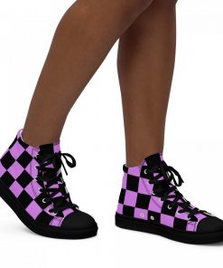 Alternative view of High Top Sneakers for Women Purple and Black Check Pattern