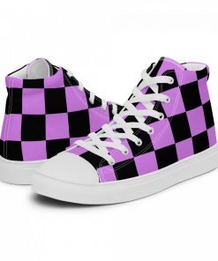 High Top Sneakers for Women Purple and Black Check Pattern