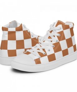 High Top Sneakers for Women Brown and White Check Pattern