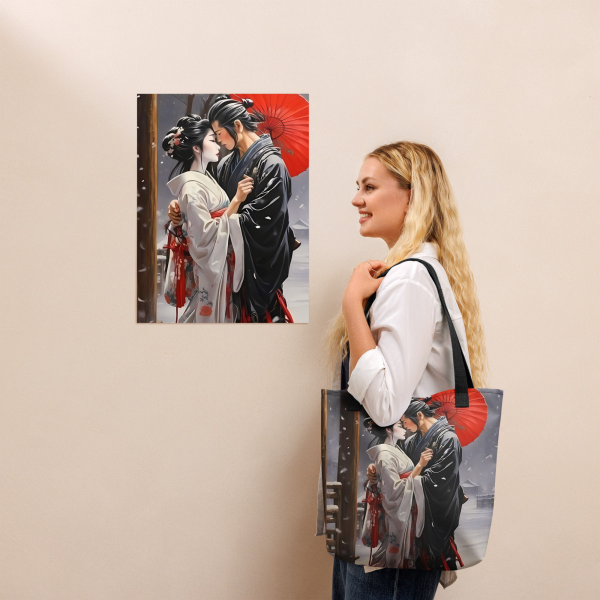Japanese Art Couple in Love Tote bag - Image 2