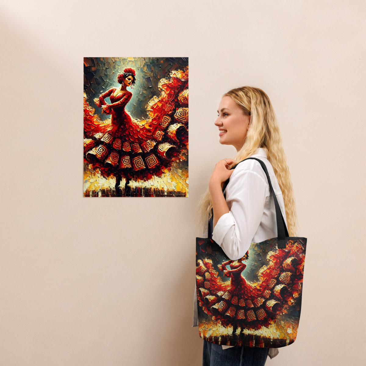 Flamenco Oil Painting Dancer Tote Bag - Image 3