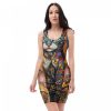 Woman Whimsical Cat Art Dress Bodycon Fitted Dress for her